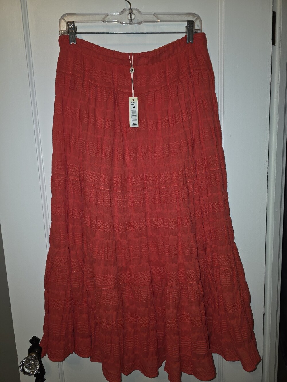Max Studio Papaya Coral Textured Tiered Maxi Skirt NWT Med